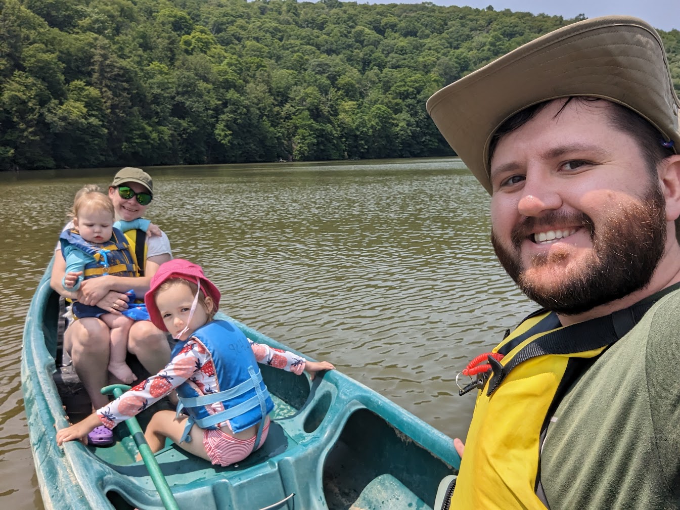 The Smalianchuks in a canoe on a lake